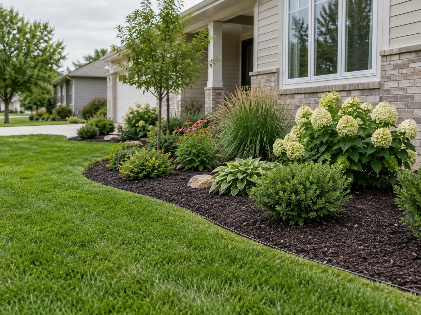Professionally finished planting bed beside a Nebraska home